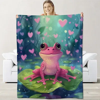 Pink Frog on Lily Blanket: Cute Frog Hearts Throw