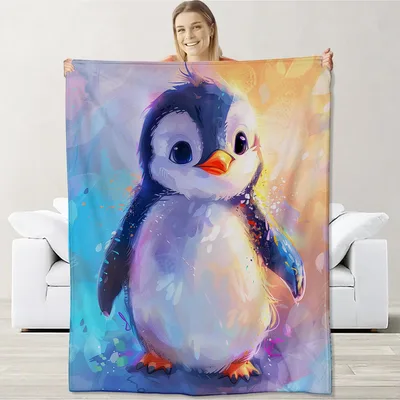 Watercolor Penguin Blanket: Soft Cartoon Penguin Throw