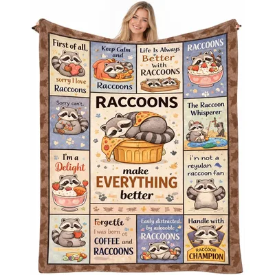 Raccoon Cartoon Collage Blanket: A Quilt of Raccoon Love and Humor