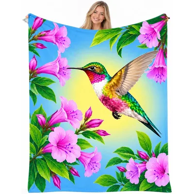 Hummingbird Over Yellow Sunburst Blanket for Bird Lovers