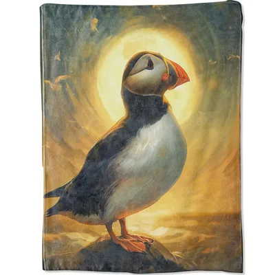 Puffin Lover Blanket: Sunset Puffin on a Rock