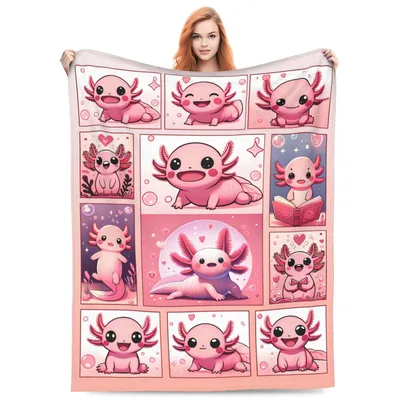 Cute Pink Axolotls Collage Blanket for Animal Lovers