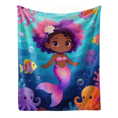 Mermaid Cartoon Ocean Blanket for Little Dreamers