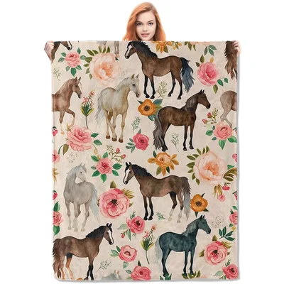 Horse Floral Pattern Blanket for Horse Lovers and Garden Fans