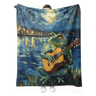 Frog Guitar Starry Night Blanket for Music Lovers