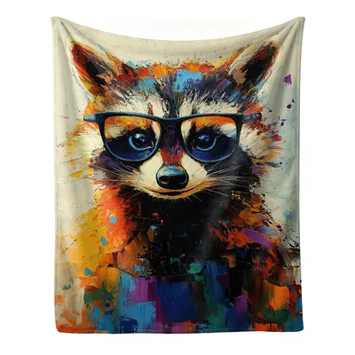 Hipster Raccoon Blanket for Animal Lovers and Art Fans