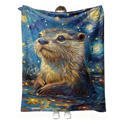 Starry Night Otter Blanket: Van Gogh Style Art