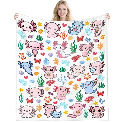 Pink Axolotls with Coral Blanket: Cute Sea Friends
