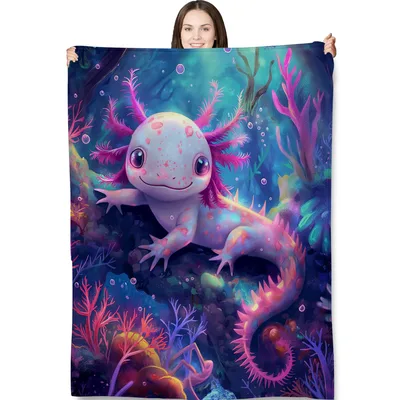 Axolotl Underwater Coral Blanket for Cozy Days