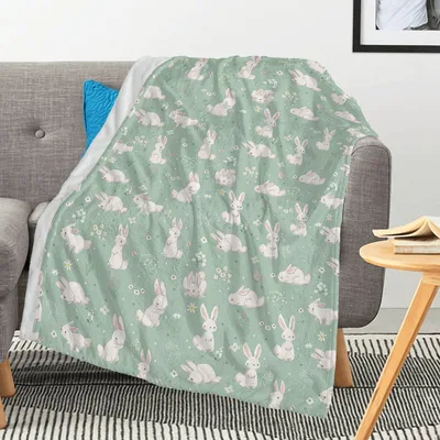 Cute Rabbit Lover Blanket: Bunny Spring Flowers Throw