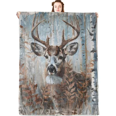 Rustic Deer Blanket: Buck in a Birch Forest