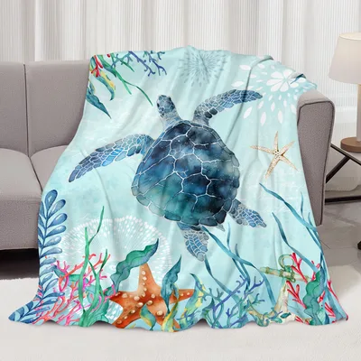 Sea Turtle Under Blanket: Ocean Coastal Throw for Sofa Days