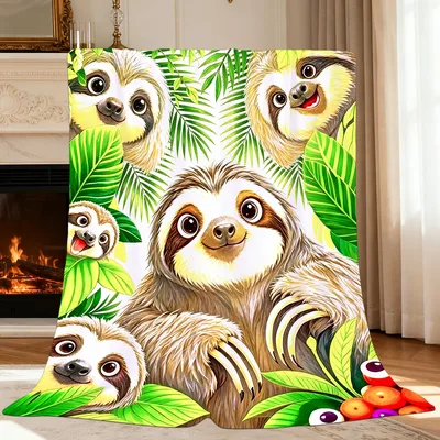 Cute Sloths Among Green Blanket: Joyful Rainforest Friends