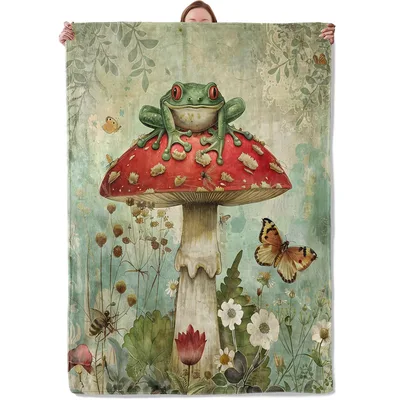 Vintage Botanical Frog Blanket for Cozy Nature Lovers