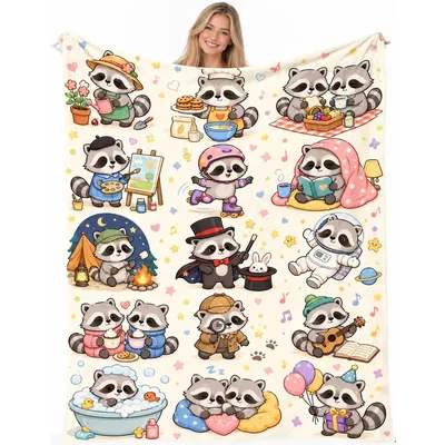 Cute Raccoon Animals Blanket for Raccoon Lovers and Gift Givers