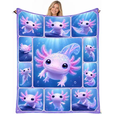 Cute Glowing Axolotl Collage Blanket for Cozy Days