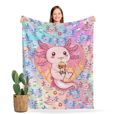 Bubble Tea Lover Blanket: A Kawaii Axolotl Sipping Boba