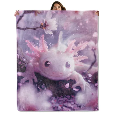 Pink Axolotl Cherry Blossom Blanket for Cozy Days