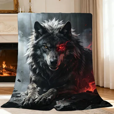 Wolf Animal Design Blanket: Fierce Wolf with Glowing Red Eye