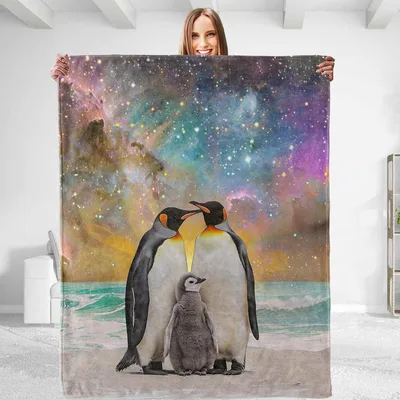 Galaxy Penguin Blanket: A Starry Family Scene