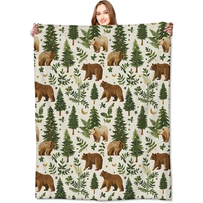 Woodland Bears and Pine Blanket: Cozy Forest Bear Pattern Throw