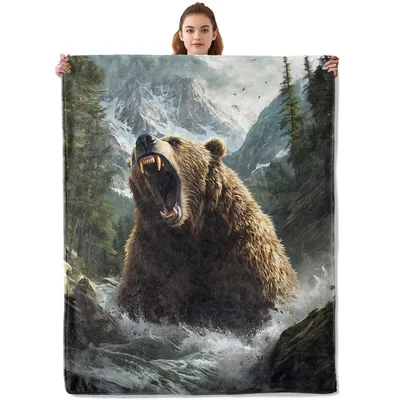 Roaring Grizzly Bear Blanket for Wildlife Fans