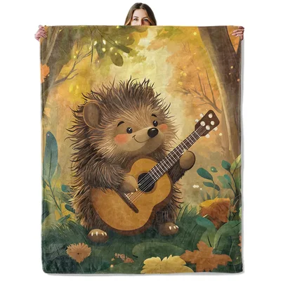 Hedgehog Guitar Blanket for Music-Loving Cozy Nights