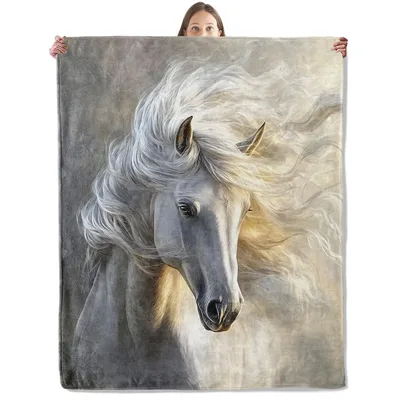 White Horse Art Blanket: Majestic Gray Stallion Portrait