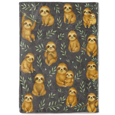 Sloth Pattern Leaves Blanket: Cozy Sloth and Leaf Design