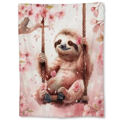 Sloth on a Swing Blanket: Cherry Blossom Sloth Throw