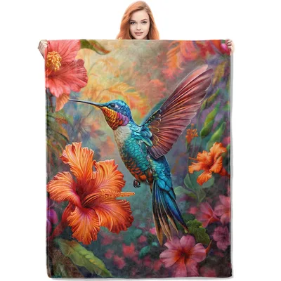 Hummingbird Among Tropical Flowers Blanket for Cozy Days