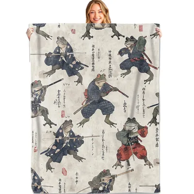 Samurai Frog Blanket: Ukiyo-e Warriors in Ink