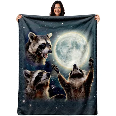 Raccoons Howling at Moon Blanket for Night Owls