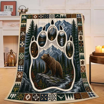 Bear Mountain Cabin Blanket: Rustic Bear Paw Nature Design
