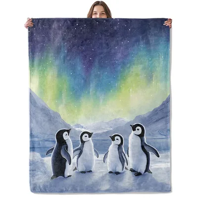 Penguins Northern Lights Blanket for Cozy Nights