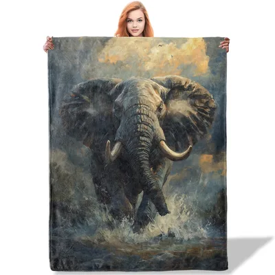 Charging Elephant Blanket: A Wild Painted Scene