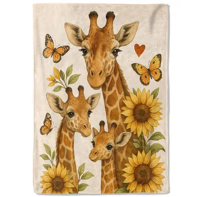 Giraffe Mom Blanket with a Sunflower Family Design