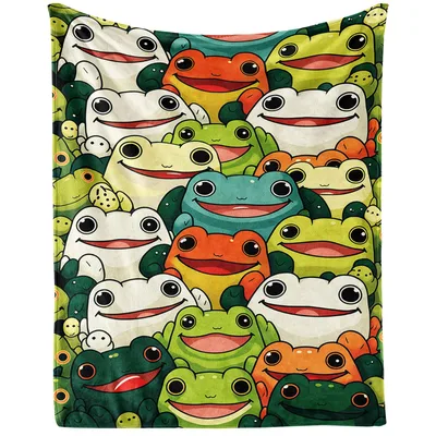Cute Smiling Frogs Pattern Blanket for Frog Lovers