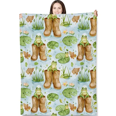 Frog in Boots Blanket for Pond-Loving Dreamers