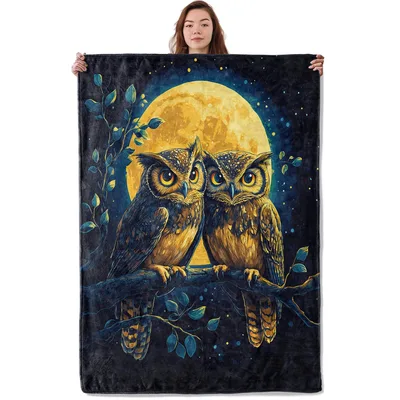 Night Owl Couple Blanket: Two Owls Under a Full Moon