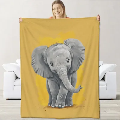 Baby Elephant on Yellow Blanket: Soft Cute Animal Throw