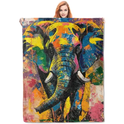 Painted Elephant Art Blanket: Vibrant Abstract Animal Design