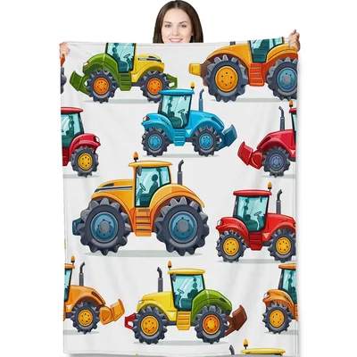 Tractor Pattern Kids Blanket featuring colorful cartoon farm vehicles