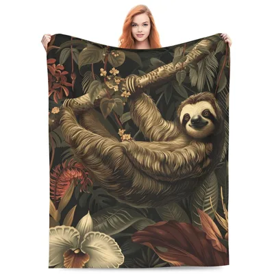 Rainforest Animal Blanket: A Sloth Among the Orchids