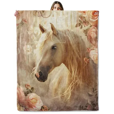 Horse with Roses Blanket for Animal Lovers