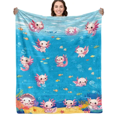 Axolotls Among Clownfish Blanket for Cozy Ocean Lovers