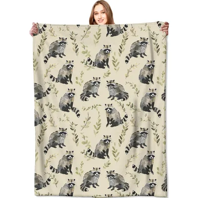 Woodland Raccoons and Leaves Blanket for Cozy Nights