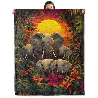 Tropical Sunset Elephant Blanket for Your Next Cozy Night