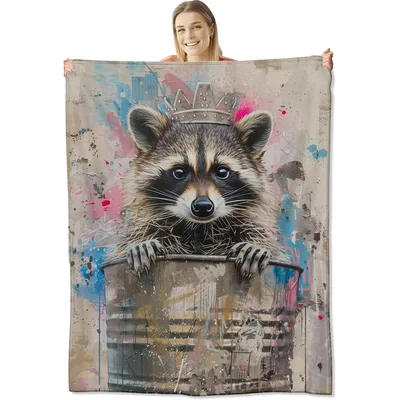 Raccoon King Blanket: A Crowned Trash Can Bandit
