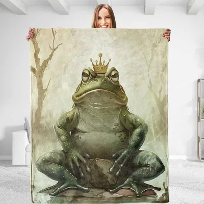 Frog King Blanket: A Crowned Frog on a Misty Pond